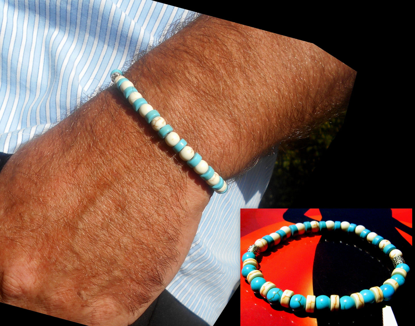 Men white howlite Turquoise Hematite coco wood  Bracelet Healing stone, handmade bracelet men gift