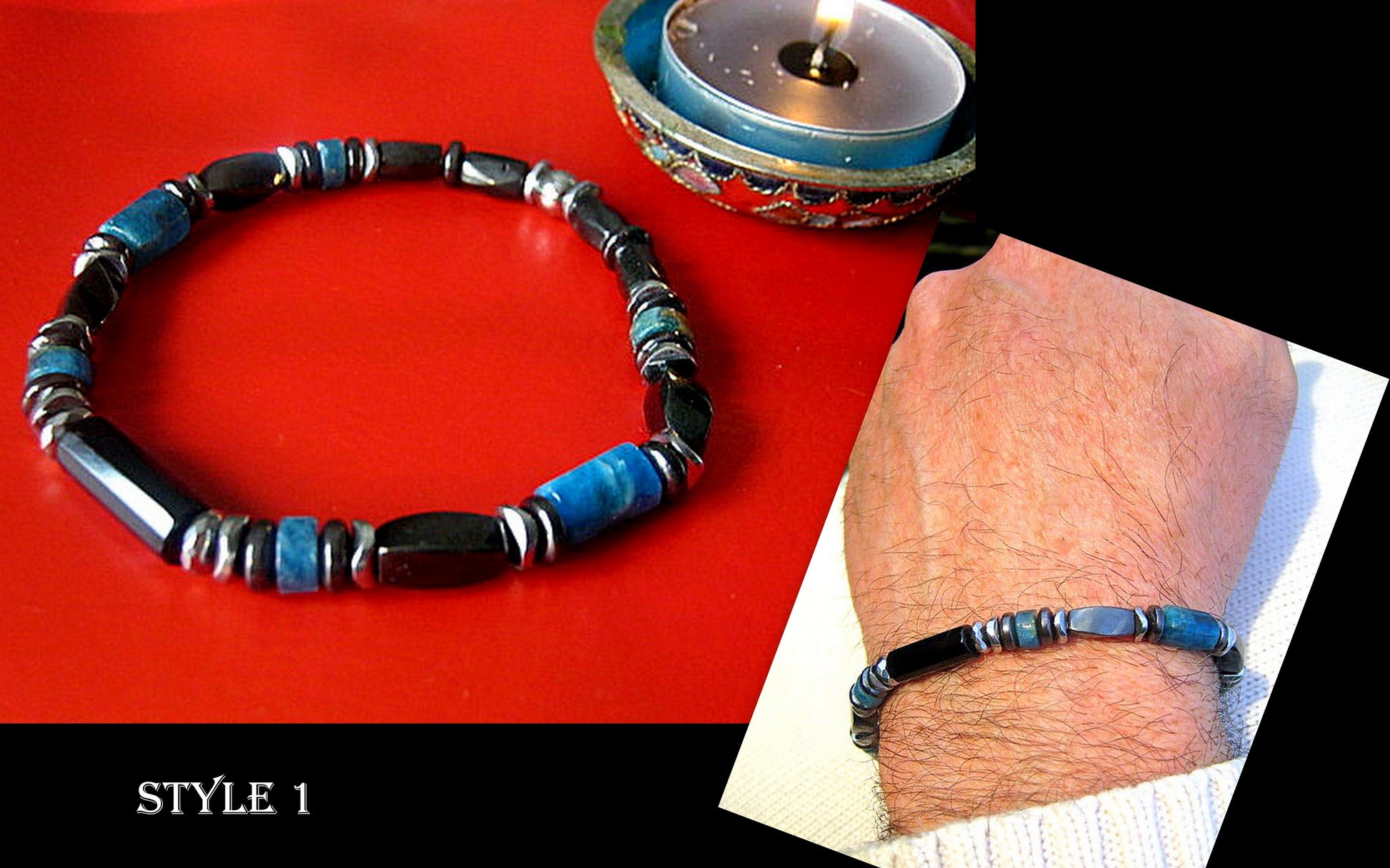 CAMELYS MAGIC 4 MEN - Men Bracelet Blue KYANITE LAVA Tourmaline Apatite, 925 St. Silver, Protection Healing stone, handmade bracelet men giftng stone, handmade bracelet men gift