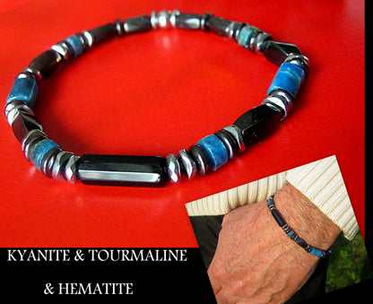 CAMELYS MAGIC 4 MEN - Men Bracelet Blue KYANITE LAVA Tourmaline Apatite, 925 St. Silver, Protection Healing stone, handmade bracelet men gift