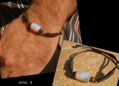Men Opal Lava bracelet thin Cord black red slice knot Bracelet, Healing crystal, Stack slim set surfer Handmade bracelet men gift