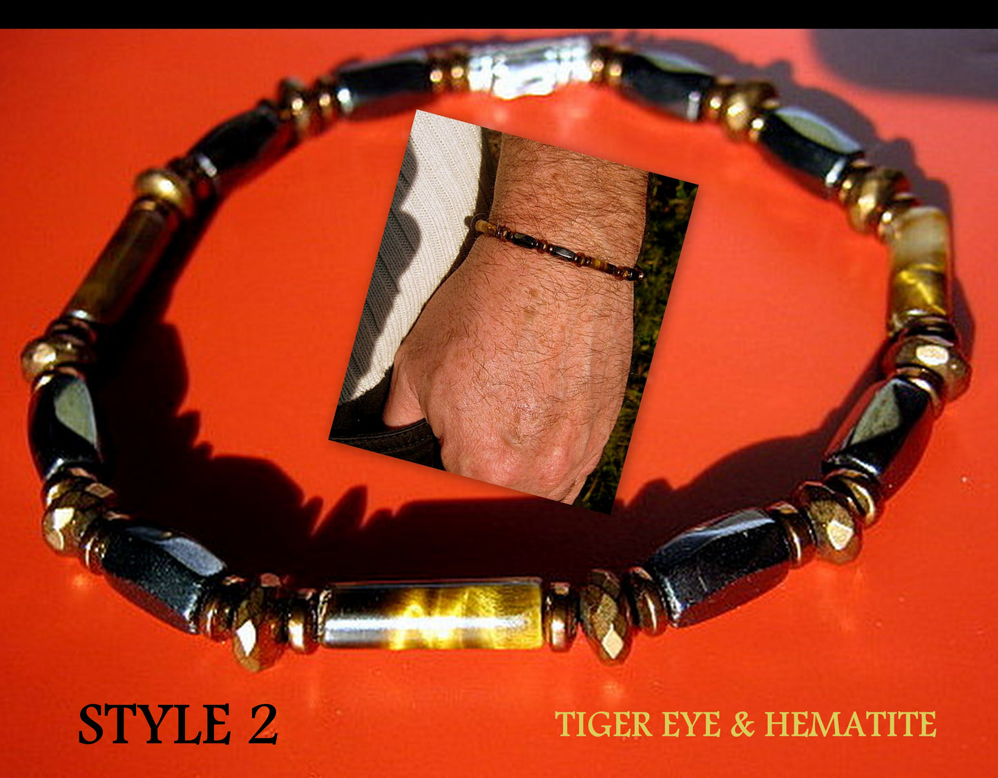 Men bracelet TIGER EYE Coco wood Hematite Healing protection stone, handmade bracelet Men gift