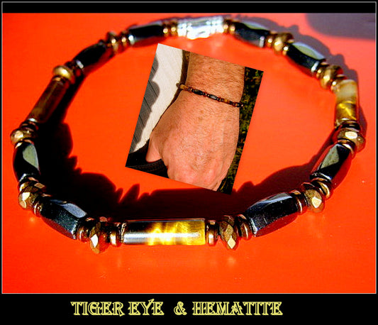 Men bracelet TIGER EYE Hematite & Coco wood Healing protection stone, handmade bracelet Men gift