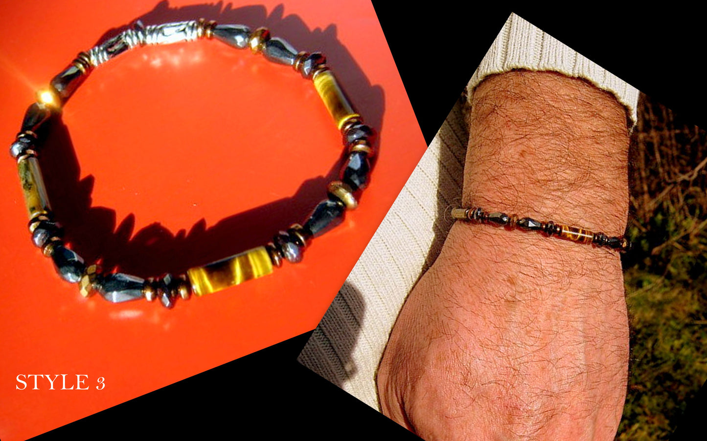 Bracelet TIGER EYE Onyx Hematite Healing protection precious stone Men handmade slim bracelet Men gift