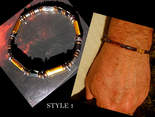 Men TIGER EYE bracelet Hematite Coco wood Healing protection stone, handmade bracelet Men gift