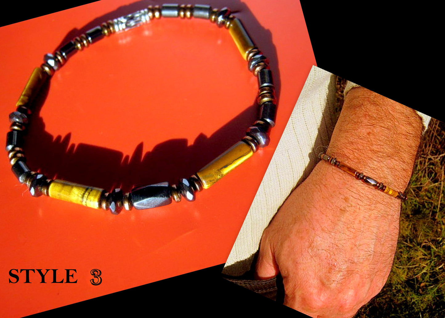 Men bracelet TIGER EYE Hematite & Coco wood Healing protection stone, handmade bracelet Men gift