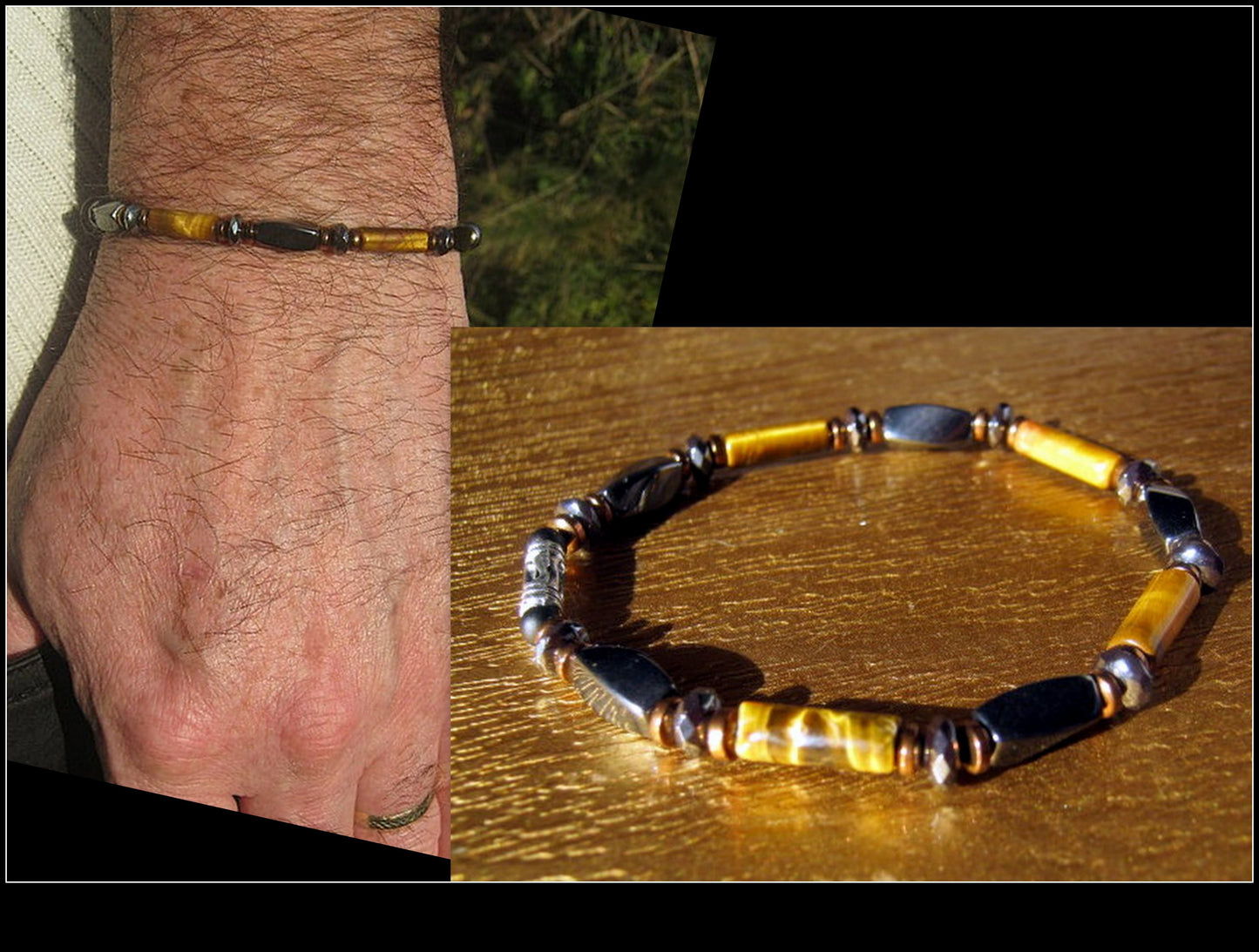 Bracelet TIGER EYE Onyx Hematite Healing protection precious stone Men handmade slim bracelet Men gift