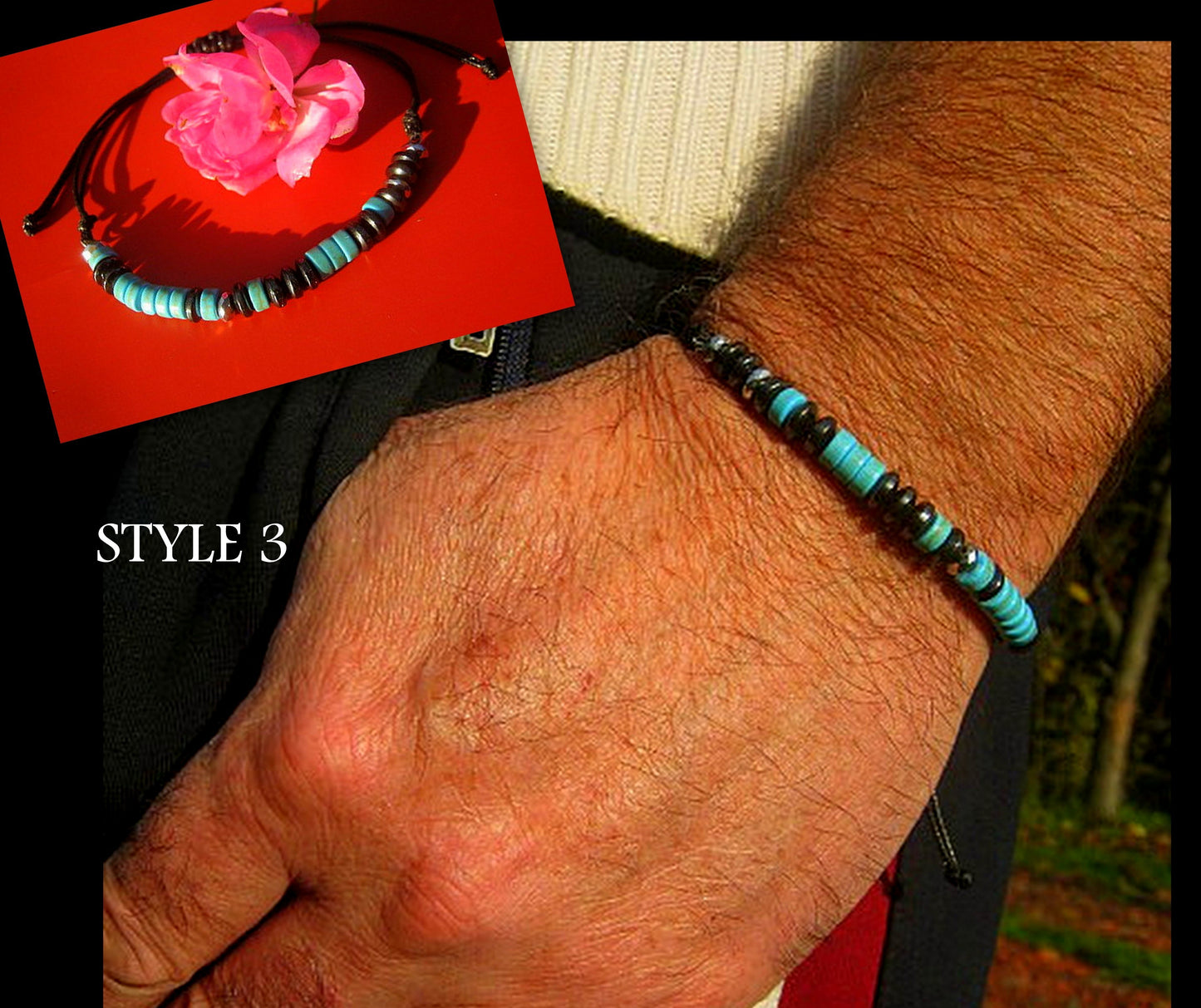 Custom CODE MORSE men/women Bracelet, Coco wood, Hematite,Onyx & TURQUOISE, CORD, I love you Secret Message, Healing protection stone Men handmade slim bracelet Men gift