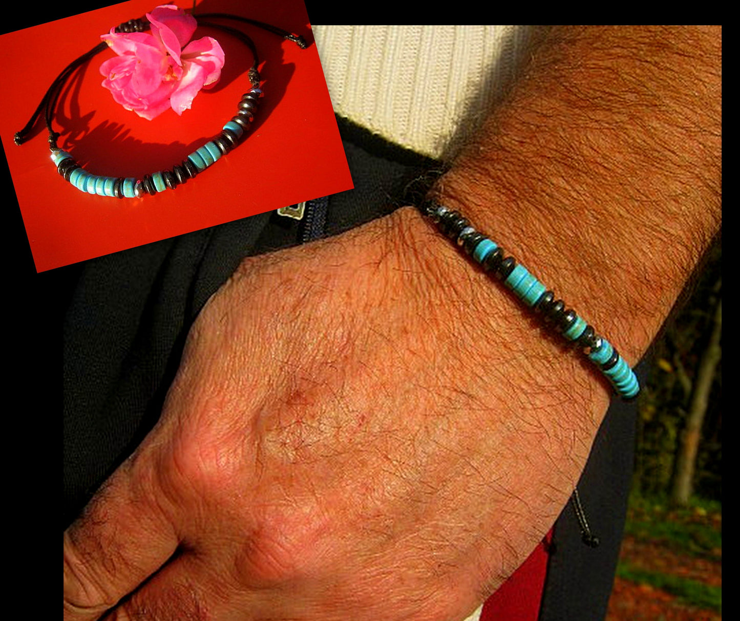 Custom CODE MORSE men/women Bracelet, Hematite, Coco wood, Onyx & TURQUOISE, CORD, I love you Secret Message, Healing protection stone Men handmade slim bracelet Men gift