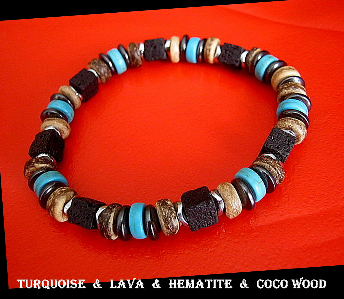 Men Bracelet TURQUOISE, Coconut Wood heishi Lava Hematite  Protection stone, handmade bracelet men gift