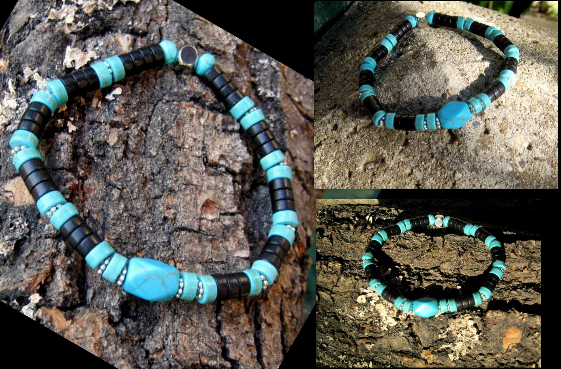 CAMELYS MAGIC 4 MEN - Men bracelet stone Turquoise, brown Coco wood heishi beads Onyx Hematite Healing stone, Tribal handmade bracelet men gift