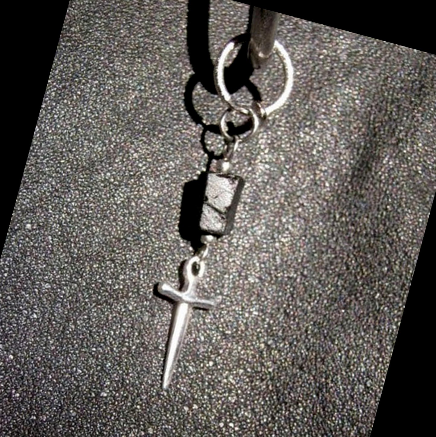 Men Earring raw TOURMALINE stone- Protection, silver Sword, Dangle Hoop/ clip on earring, Handmade earring women men gift