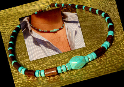 CAMELYS MAGIC 4 MEN - Men Necklace Turquoise stone Cocowood beads Tribal bohemian handmade necklace Men Gift