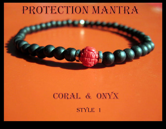 Men bracelet tiny gemstones-Coral Onyx Tourmaline Spinel black Diamonds, silver st 925, protection mantra stone handmade slim bracelet men gift