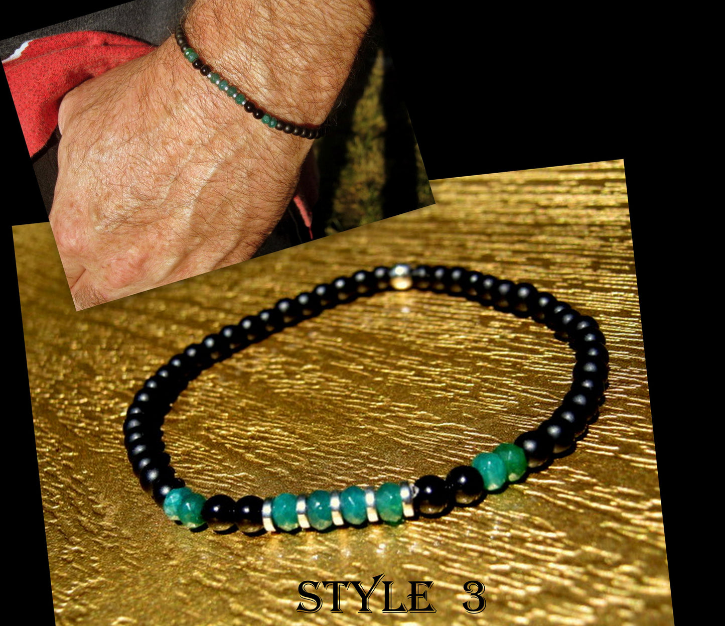 Men tiny PERIDOT  Onyx Tourmaline Spinel Black Diamond Emerald bracelet, protection precious stone handmade slim bracelet men gift