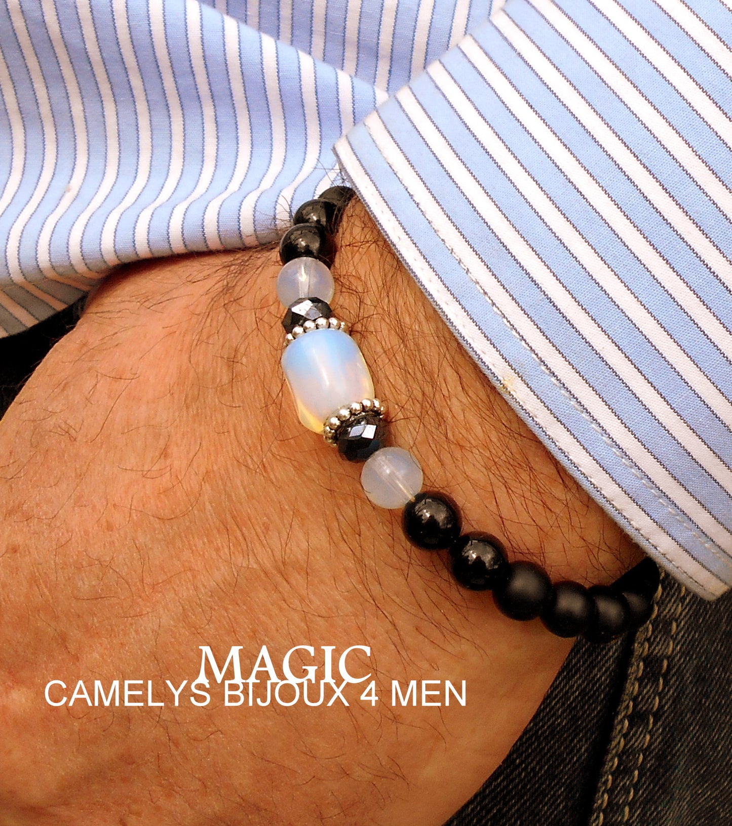 CAMELYS MAGIC 4 MEN - Men stone Opal Bracelet Onyx Hematite Tourmaline Moonstone, Handmade bracelet men gift
