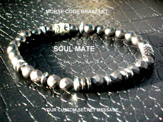 Custom MORSE CODE men/women hematite Bracelet, I love you Secret Message, Healing protection gemstone Men handmade slim bracelet Men gift