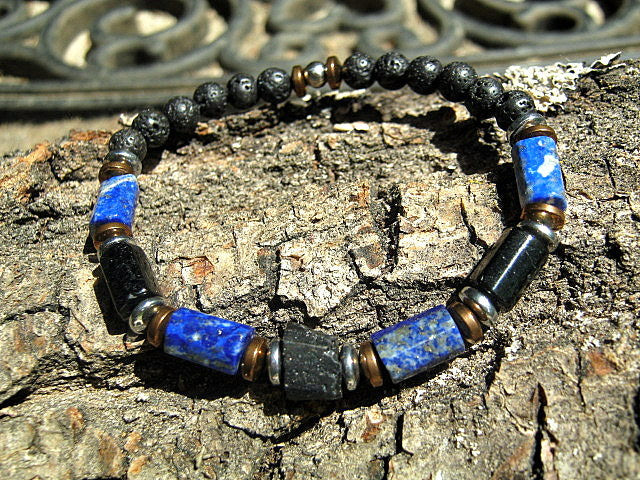 CAMELYS MAGIC 4 MEN - Men Bracelet LAPIS LAZULI Lava Tourmaline Turquoise Onyx Protection stone, handmade bracelet men gift