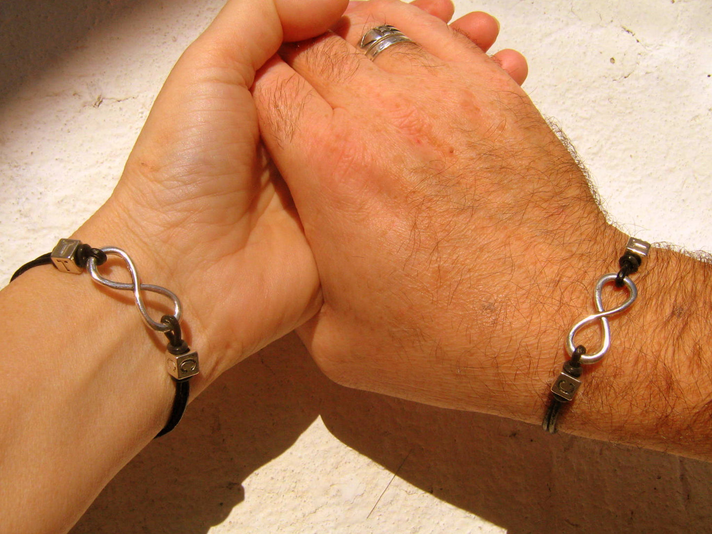 Custom Bracelets couple silver INFINITY, leather /cord long distance bracelet, Stack Handmade bracelet WITCH,couple gift