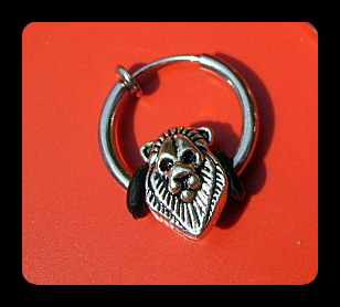Men LION Earring Hoop or Clip on non piercing  earring, Dangle Handmade earring women men gift