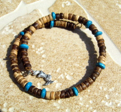 Men TURQUOISE Coconut Wood heishi Bracelet & Anklet. Surfer Beach Bracelets. Foot band boho bracelets, handmade bracelet men gift
