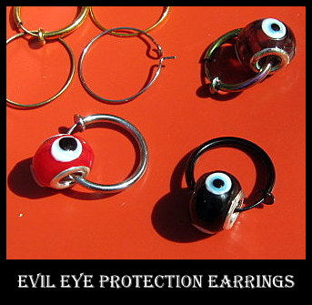 Men Earring EVIL EYE for protection, donut , Dangle Hoop/ clip on black, Handmade earring men women gift