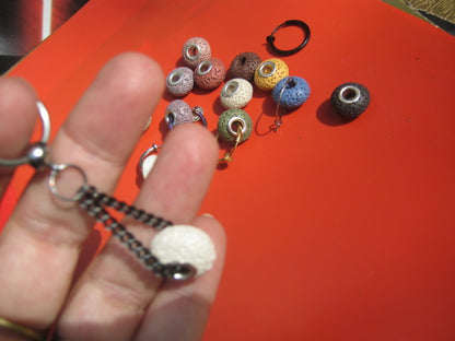 Men Earring donut LAVA stone, Dangle Hoop/ clip on black, Aromatherapy stone Handmade earring men women gift