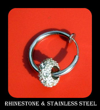 Men silver Donut rhinestone Earring Hoop or Clip on non piercing  earring, Dangle Handmade earring women men gift