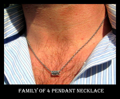 Men "Family of 4"  Earring Hoop or Clip on non piercing  earring, black chain, Dangle Handmade earring women men gift