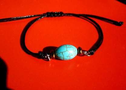 Men TURQUOISE stone bracelet thin Cord slice knot Bracelet, Healing crystal, Stack slim set surfer Handmade bracelet men gift