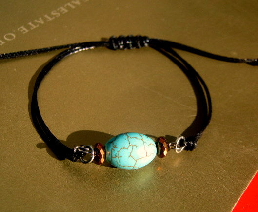 Men TURQUOISE stone bracelet thin Cord slice knot Bracelet, Healing crystal, Stack slim set surfer Handmade bracelet men gift