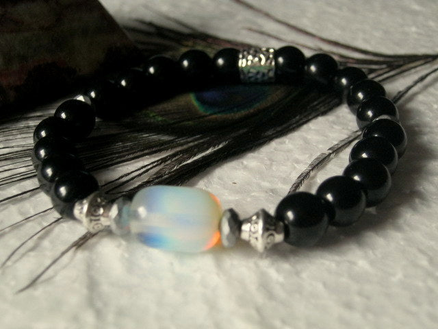 Men OPAL stone Bracelet Onyx Moonstone, healing protection stone, Handmade bracelet men gift