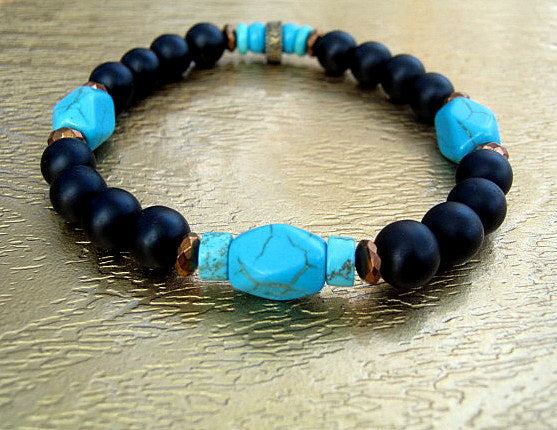 Men stone Bracelet Crazy lace Agate,Turquoise Azurite Chrisocolla Black Onyx, Hematite Healing stone, handmade bracelet men gift