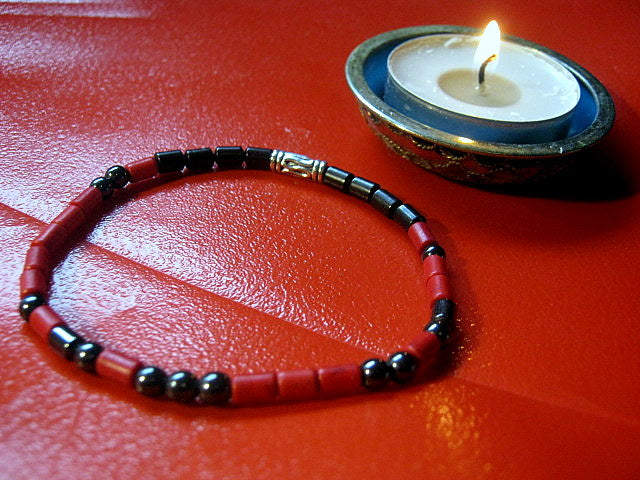 Custom CODE MORSE men/women Bracelet, Hematite & red Coral, I love you Secret Message, Healing protection stone Men handmade slim bracelet Men gift