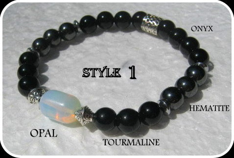 CAMELYS MAGIC 4 MEN - Men stone Opal Bracelet Tourmaline Hematite Onyx Moonstone Coco wood, Handmade bracelet men gift