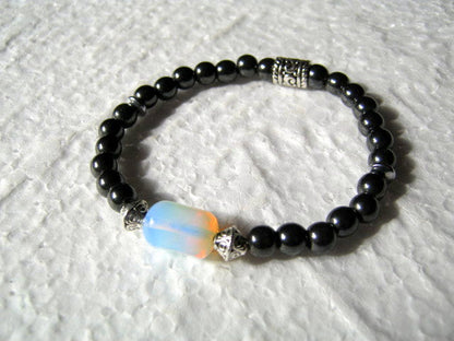 OPAL stone Hematite Bracelet Moonstone, Healing stone, Handmade bracelet men women couple gift