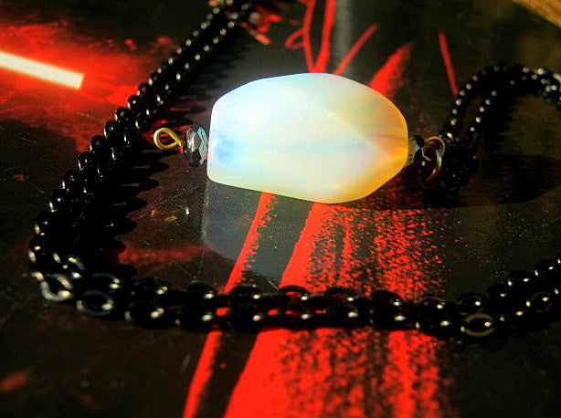 CAMELYS MAGIC 4 MEN - OPAL stone men pendant long Necklace EMF Protection, healing crystal, black chain stainless steel handmade necklace Men Gift