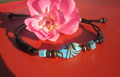 Men TURQUOISE zebra stone bracelet thin Cord slice knot Bracelet, Healing crystal, Stack slim set surfer Handmade bracelet men gift