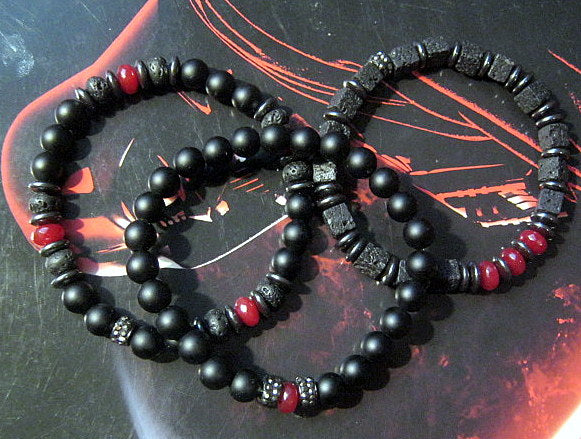 CAMELYS MAGIC 4 MEN - Men RUBY Black Lava Onyx Hematite bracelet, protection abundance stone handmade bracelet men gift