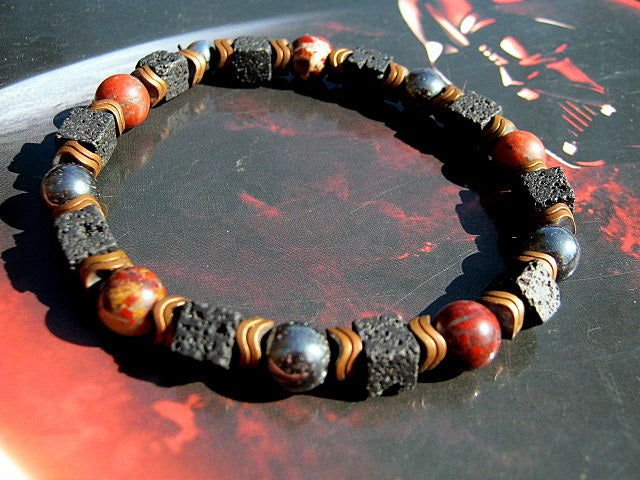 Camelys Magic 4 Men - Men BRACELET Red JASPER Hematite Onyx Lava Prosperity protection Fertility Bracelet.Healing stone, handmade bracelet men gift