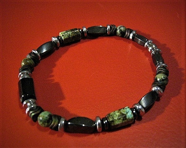 Men Bracelet green african TURQUOISE Tourmaline Onyx Lava Coco wood heishi Hematite Healing stone, handmade bracelet men gift
