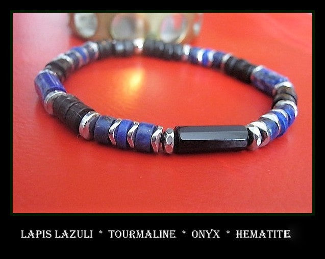 CAMELYS MAGIC 4 MEN - Men Bracelet LAPIS LAZULI Lava Tourmaline Turquoise Onyx Protection stone, handmade bracelet men gift