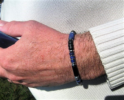 Men Bracelet LAPIS LAZULI Tourmaline Turquoise Obsidian Onyx Protection stone, handmade bracelet men gift