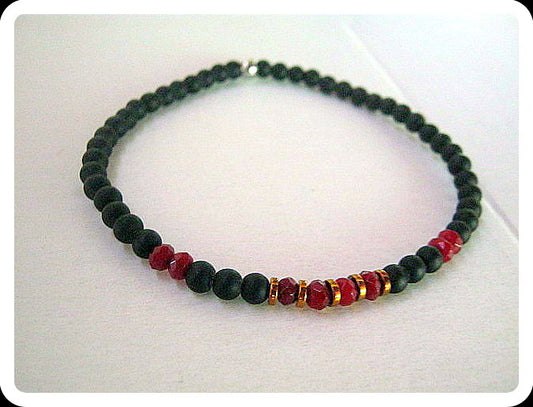 Men tiny RUBY Onyx Hematite bracelet, protection precious stone handmade slim bracelet men gift