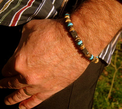 Men Bracelet TURQUOISE, Coconut Wood heishi Lava Hematite  Protection stone, handmade bracelet men gift