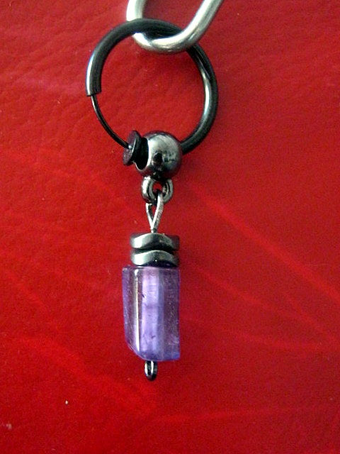 Men Earring AMETHYST stone & Hematite stone, Dangle Hoop/ clip on black, mono single unisex  stone Handmade earring men gift