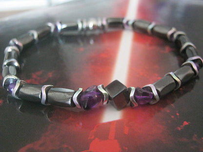 Men AMETHYST stone Hematite, Tourmaline Healing protection, handmade bracelet Men gift