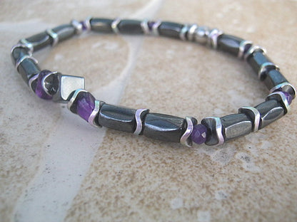 Men AMETHYST stone Hematite, Tourmaline Healing protection, handmade bracelet Men gift