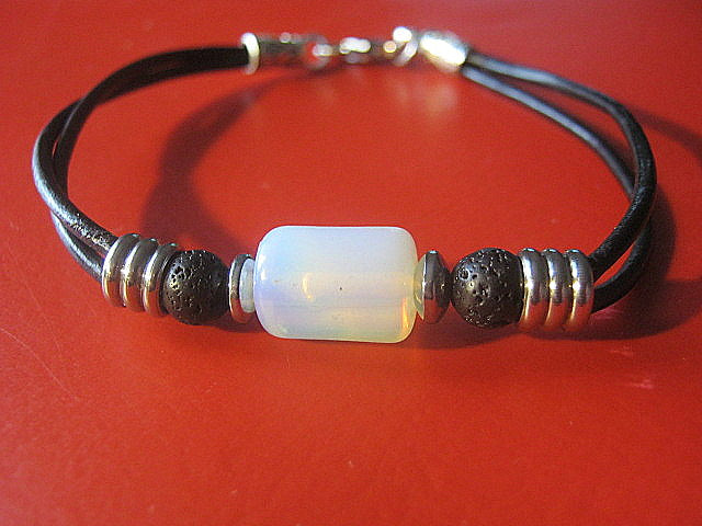 Men Opal stone Lava Hematite bracelet leather Bracelet, Healing crystal, Stack slim set surfer Handmade bracelet men gift