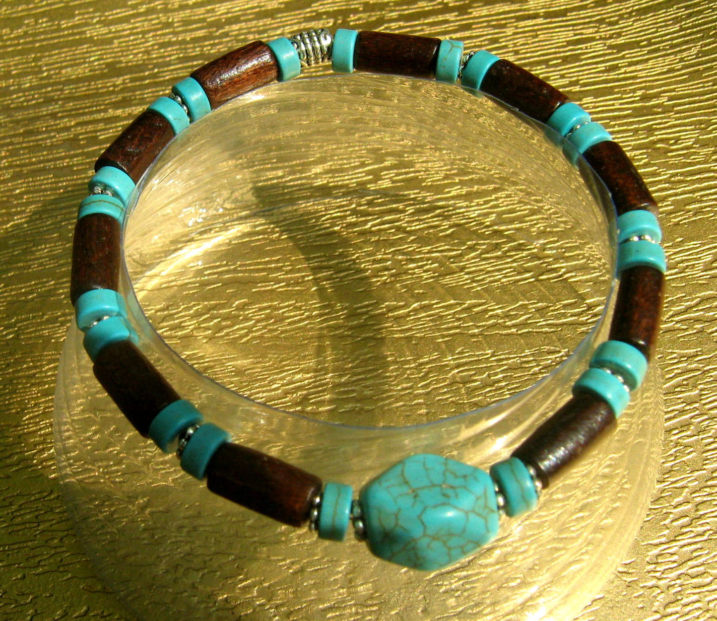 Men TURQUOISE stone bracelet, brown Coco wood heishi beads Onyx Hematite Healing stone, Tribal handmade bracelet men gift