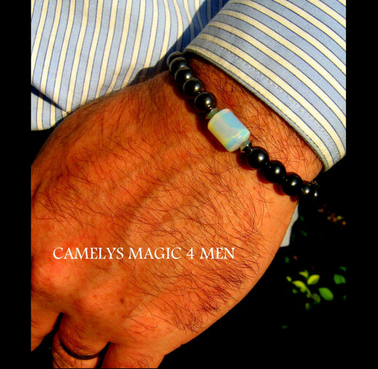 CAMELYS MAGIC 4 MEN - Men stone Opal Bracelet Tourmaline Hematite Onyx Moonstone, Handmade bracelet men gift